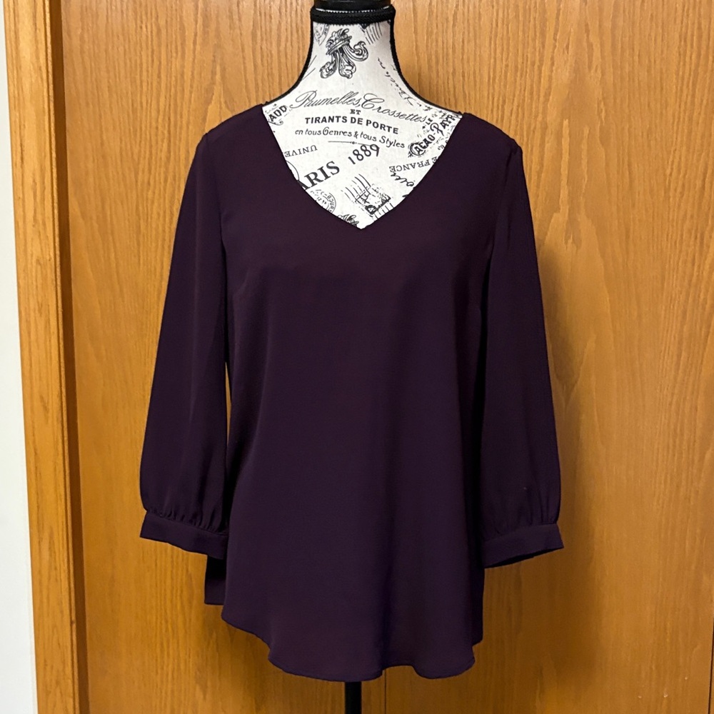 Le Chateau Deep Purple Crêpe de Chine Open Back Blouse
